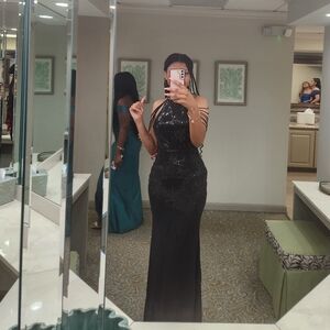 Off shoulder beaded black dress